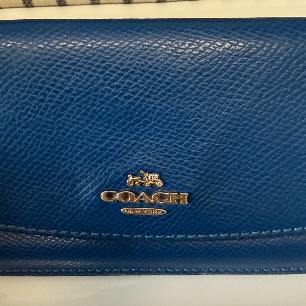 Vintage Coach Deep Blue Leather Continental Wallet with Logo Hardware